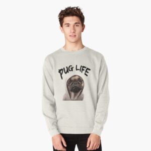 Man wearing pug sweatshirt